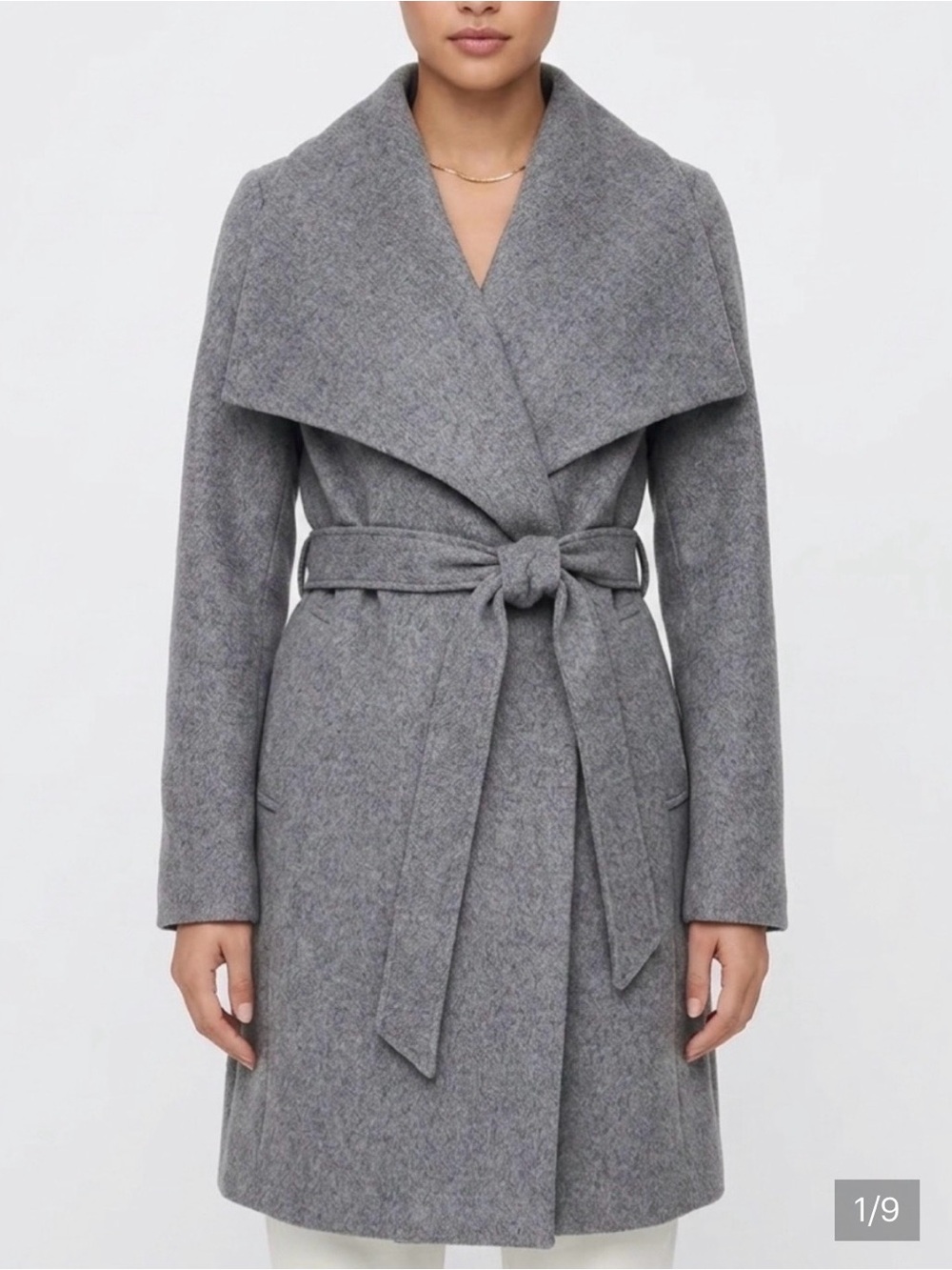 Tahari Light Gray Wool-Blend Wrap Coat